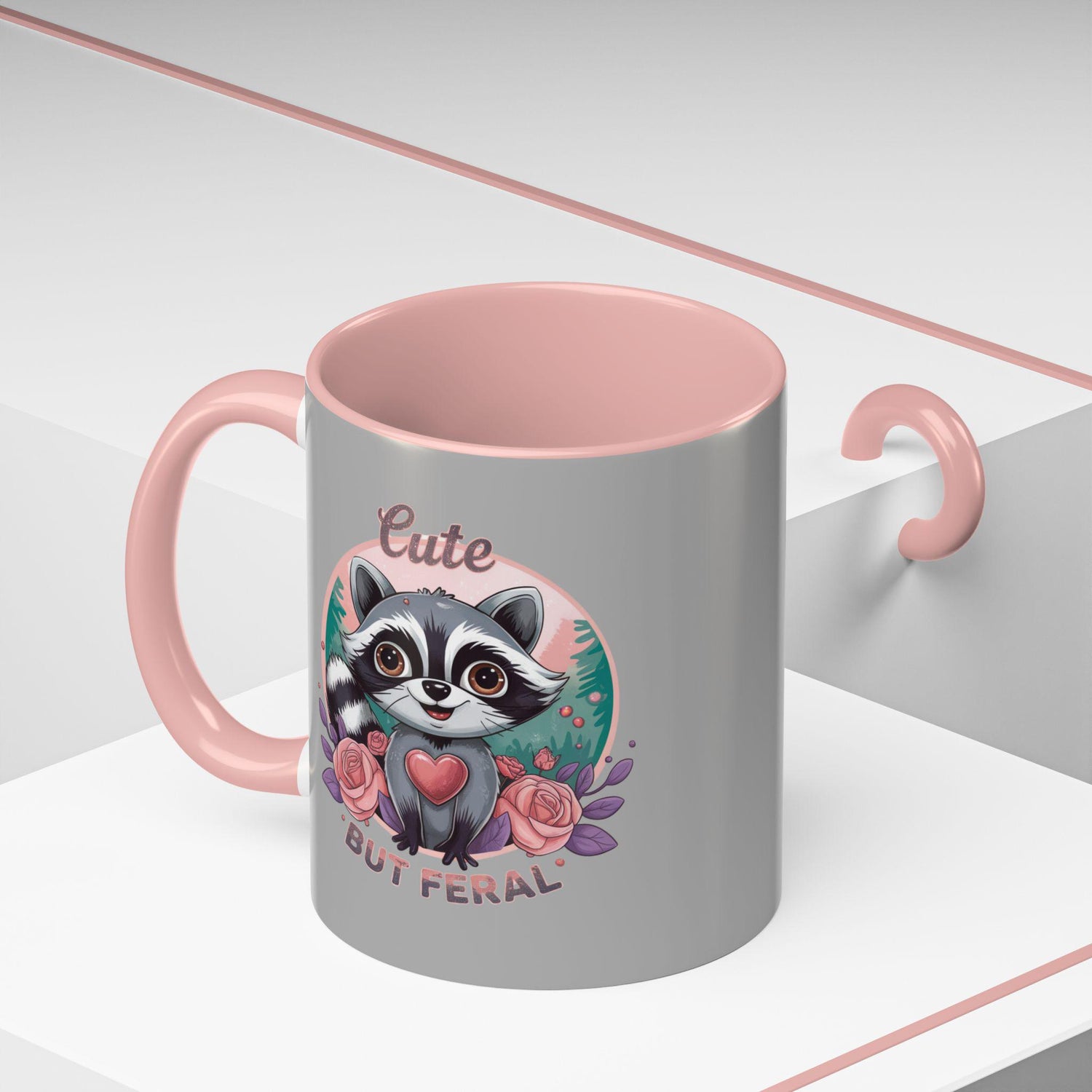 Cute But Feral Raccoon Coffee Mug, Funny Animal Mug, Gifts for Animal Lovers, Grey Accent Mug, Perfect for Any Occasion