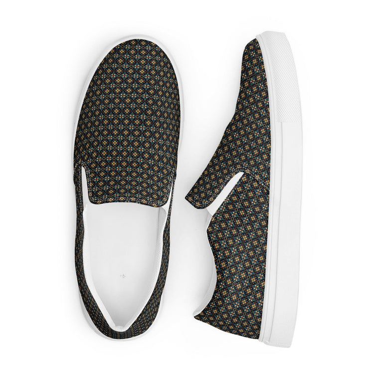 Geometric Stylish Men’s Slip-On Canvas Shoes | Trendy Casual Footwear for Men | Fashionable Comfortable Sneakers | Unique Modern Design