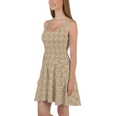 Womens Trendy White Gold Floral Skater Dress - Elegant Allover Print, Perfect for Parties, Weddings, or Special Occasions