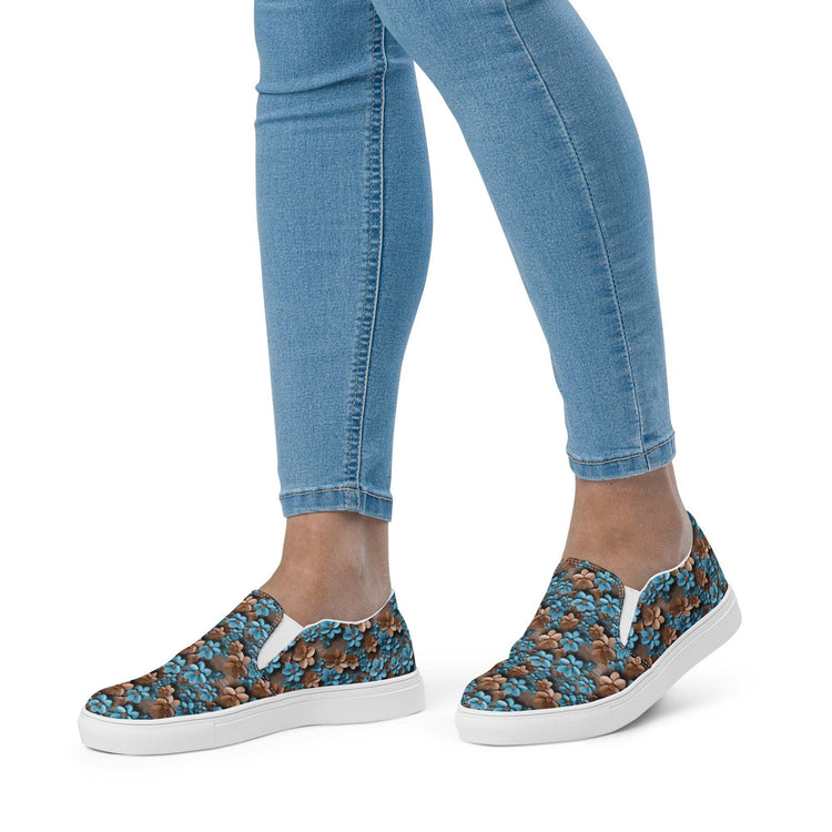 Pretty Women’s All-Over Print 3D Floral Slip-On Canvas Shoes – Stylish, Comfortable & Versatile Sneakers for Everyday Wear