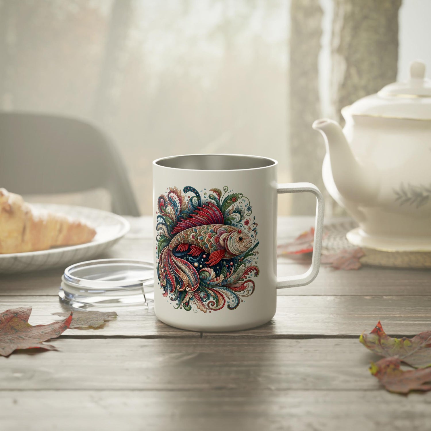 Artistic Insulated Coffee Mug - Colorful Fish Design, Perfect for Gifts, Home Office, Eco-Friendly, Coffee Lovers