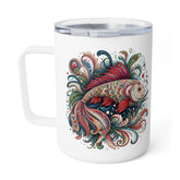 Artistic Insulated Coffee Mug - Colorful Fish Design, Perfect for Gifts, Home Office, Eco-Friendly, Coffee Lovers