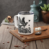 Bohemian Insulated Coffee Mug, 10oz - Perfect for Nature Lovers, Unique Gift for Birthdays, Travel Friendly, Bird Design, Camping Mug