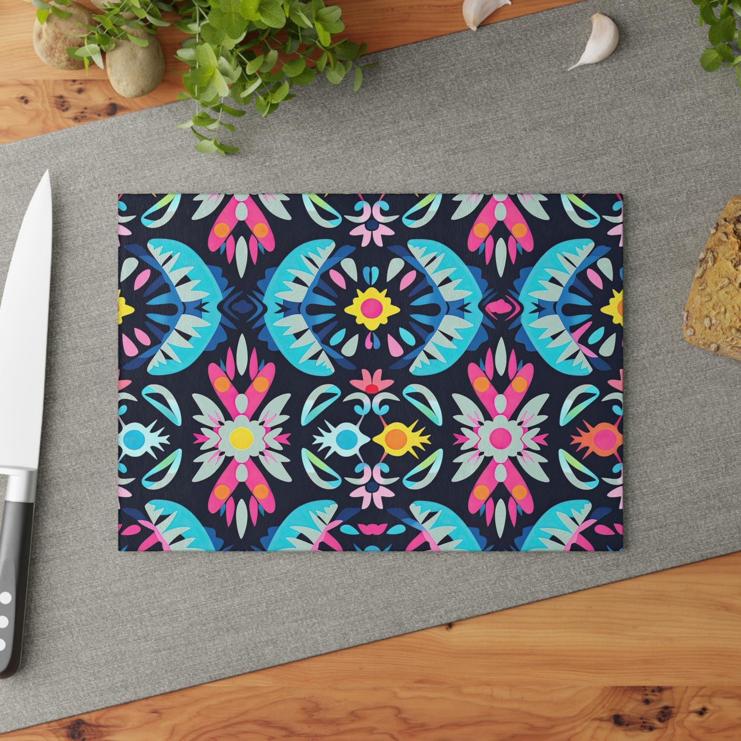 Vibrant Floral Glass Cutting Board for Kitchen, Colorful Chopping Board, Kitchen Decor, Gift for Her, Floral Kitchenware