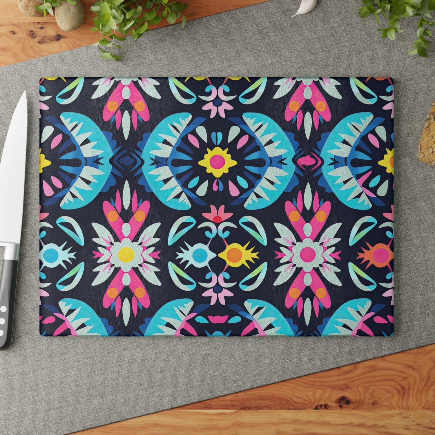 Vibrant Floral Glass Cutting Board for Kitchen, Colorful Chopping Board, Kitchen Decor, Gift for Her, Floral Kitchenware