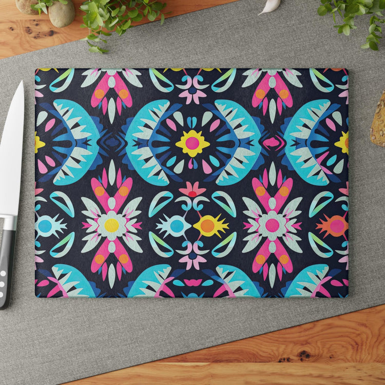 Vibrant Floral Glass Cutting Board for Kitchen, Colorful Chopping Board, Kitchen Decor, Gift for Her, Floral Kitchenware