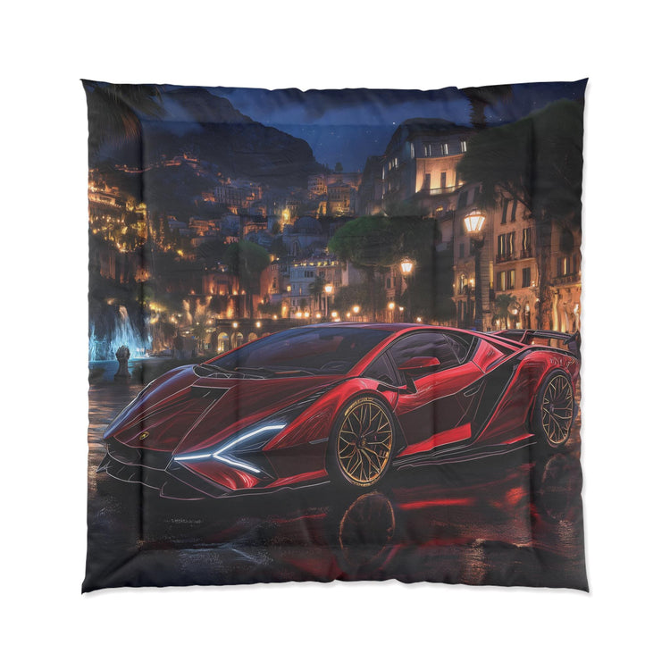 Luxury Sports Car Comforter, Modern Bedroom Decor, Automotive Enthusiast Gift, Cozy Bedding Set, Unique Car-Themed Quilt, Red Lambo