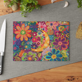Vibrant Floral Glass Cutting Board, Colorful Kitchen Décor, Gift for Her, Housewarming, Wedding, Cooking Enthusiasts