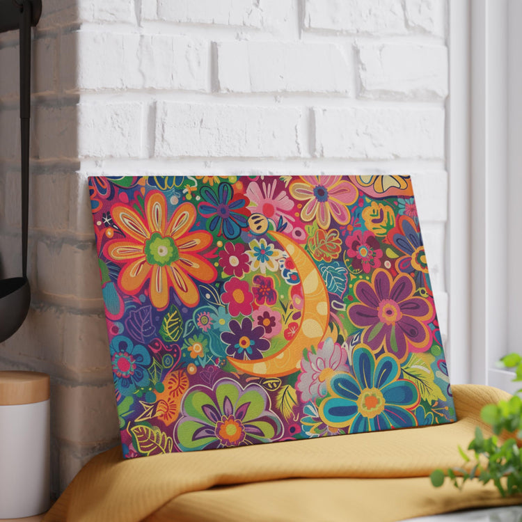 Vibrant Floral Glass Cutting Board, Colorful Kitchen Décor, Gift for Her, Housewarming, Wedding, Cooking Enthusiasts