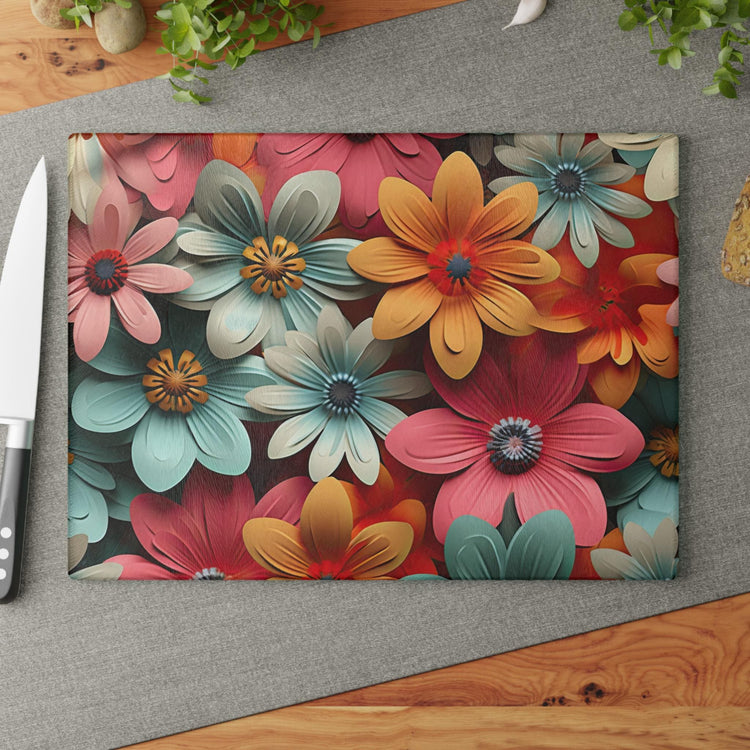 Floral Glass Cutting Board, Vibrant Kitchen Decor, Floral Gift, Home Cooking Essential, Unique Kitchen Gift, Mother&