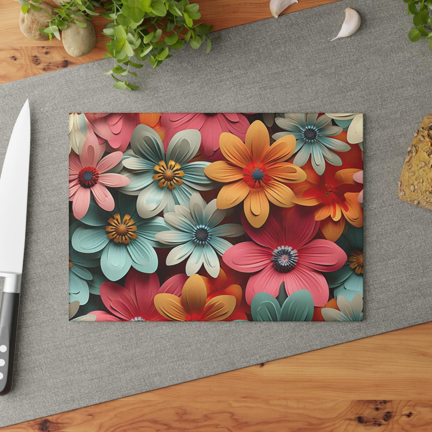 Floral Glass Cutting Board, Vibrant Kitchen Decor, Floral Gift, Home Cooking Essential, Unique Kitchen Gift, Mother&