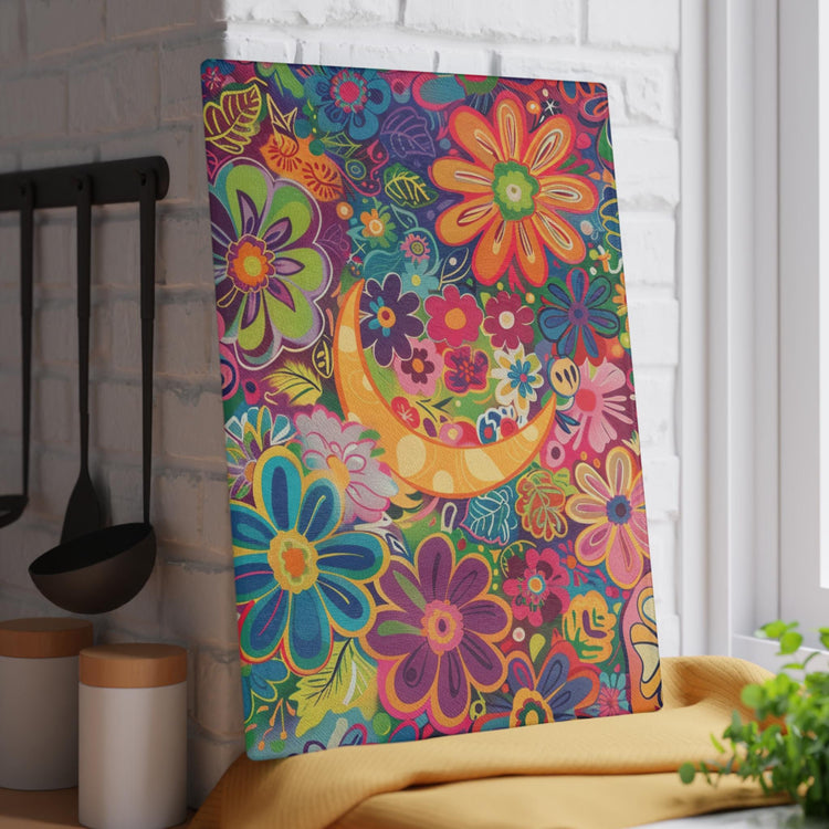 Vibrant Floral Glass Cutting Board, Colorful Kitchen Décor, Gift for Her, Housewarming, Wedding, Cooking Enthusiasts