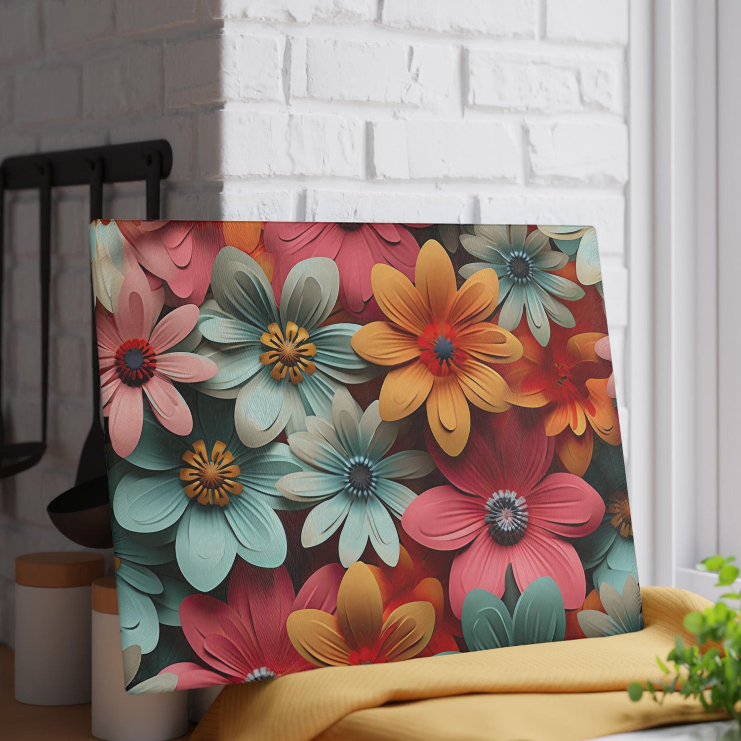 Floral Glass Cutting Board, Vibrant Kitchen Decor, Floral Gift, Home Cooking Essential, Unique Kitchen Gift, Mother&