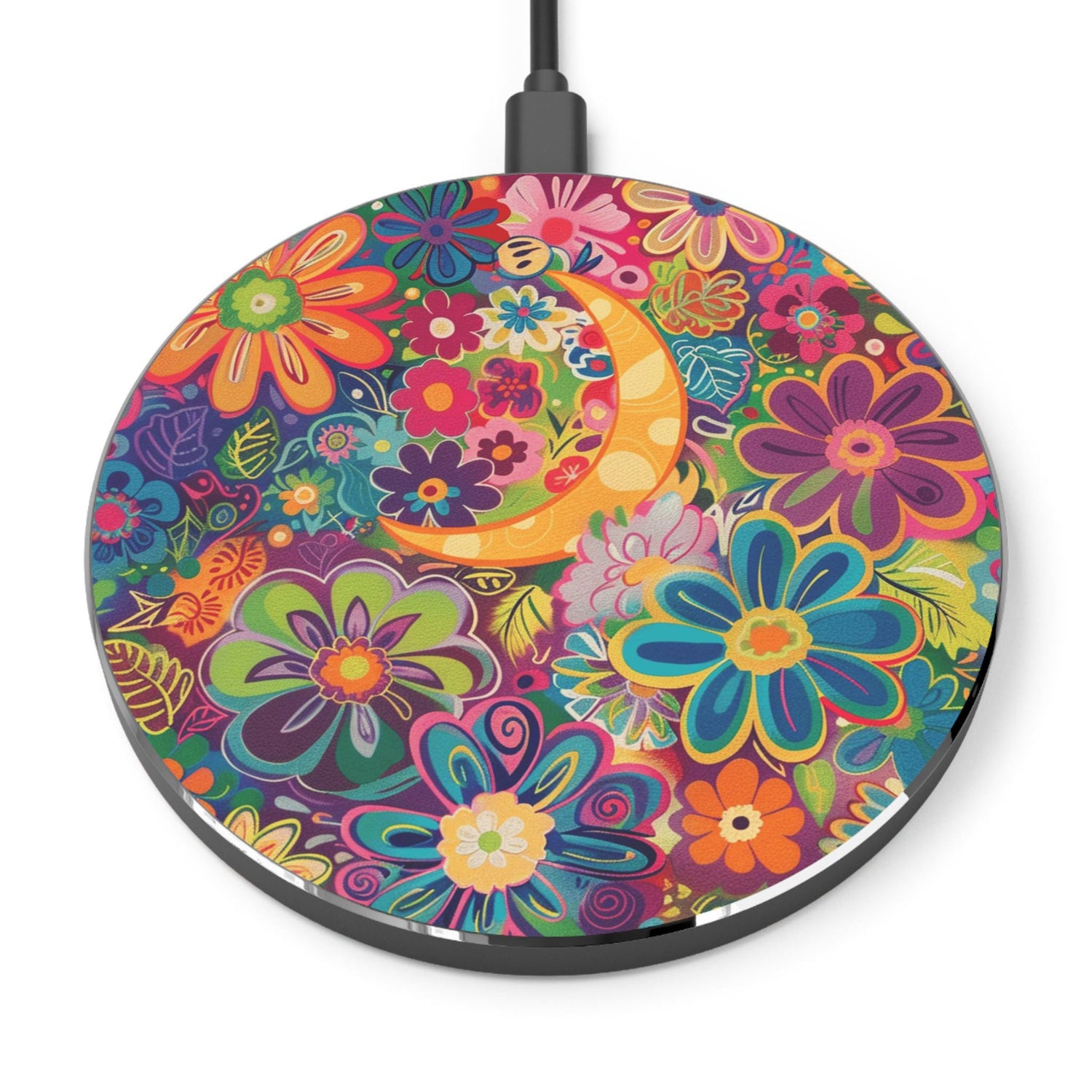 Colorful Floral Wireless Charger | Fast Charging Pad with Vibrant Design, Tech Gift, Home Decor, Bohemian Style, Birthday Present