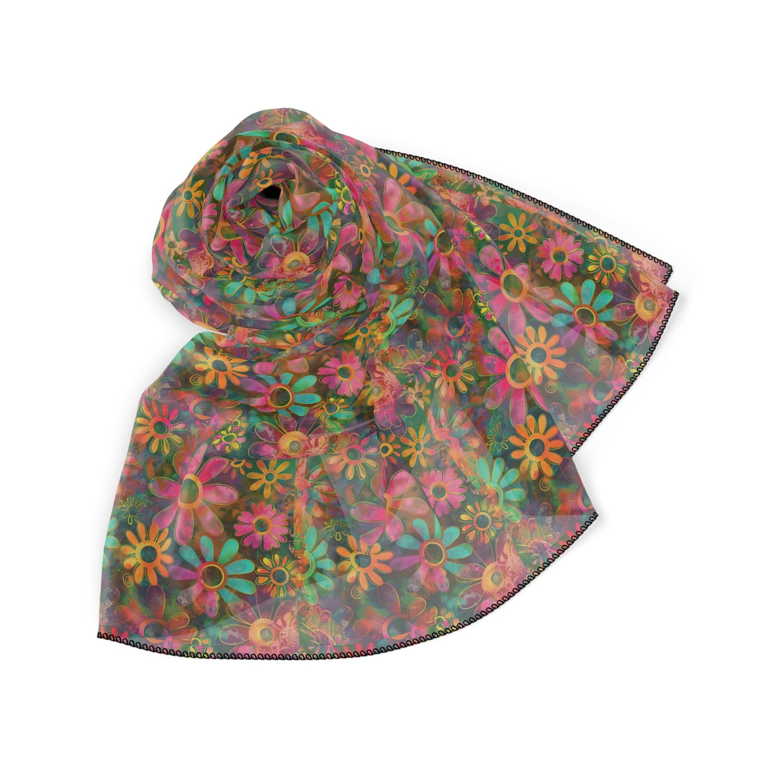 Floral Poly Scarf - Vibrant Spring Wrap, Lightweight Neck Scarf, Bohemian Accessory, Perfect Gift for Her, Festival Fashion