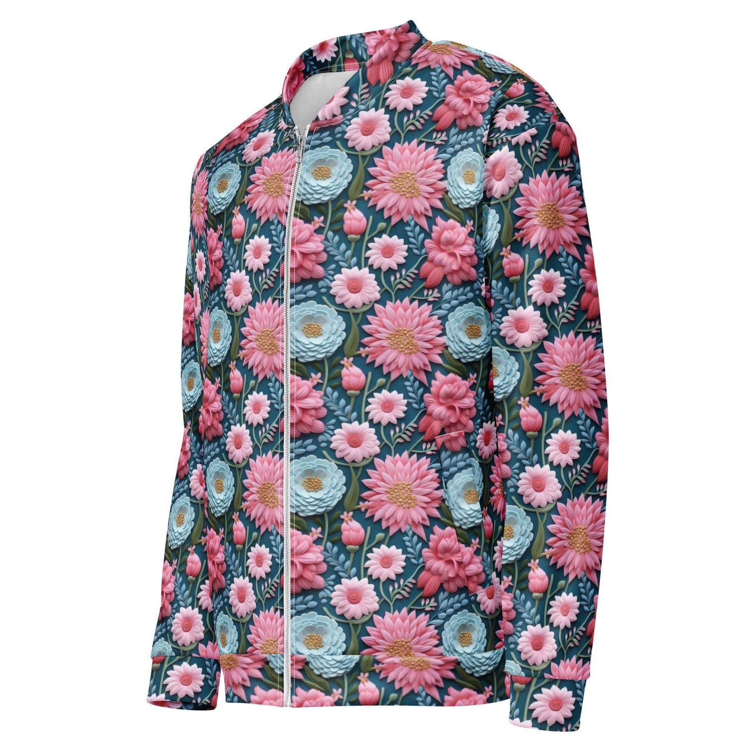 Women’s Floral All-Over Print Bomber Jacket - Beautiful Designer Pattern, Trendy Spring Outerwear, Bold & Stylish Jacket for Her