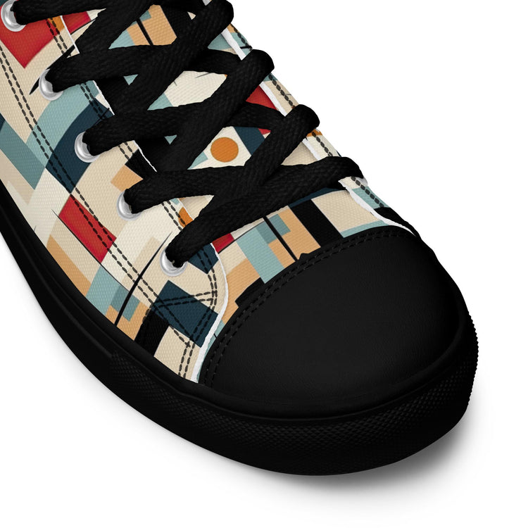 Men’s Vibrant Geometrical AOP High Top Shoes - Bold All-Over Print, Trendy Streetwear Sneakers, Unique Fashion Footwear