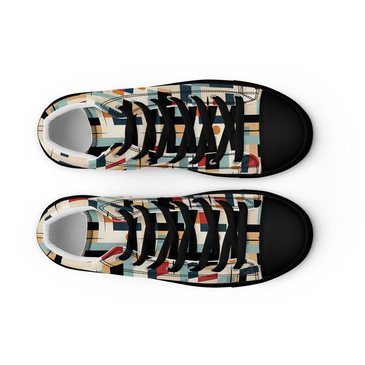 Men’s Vibrant Geometrical AOP High Top Shoes - Bold All-Over Print, Trendy Streetwear Sneakers, Unique Fashion Footwear