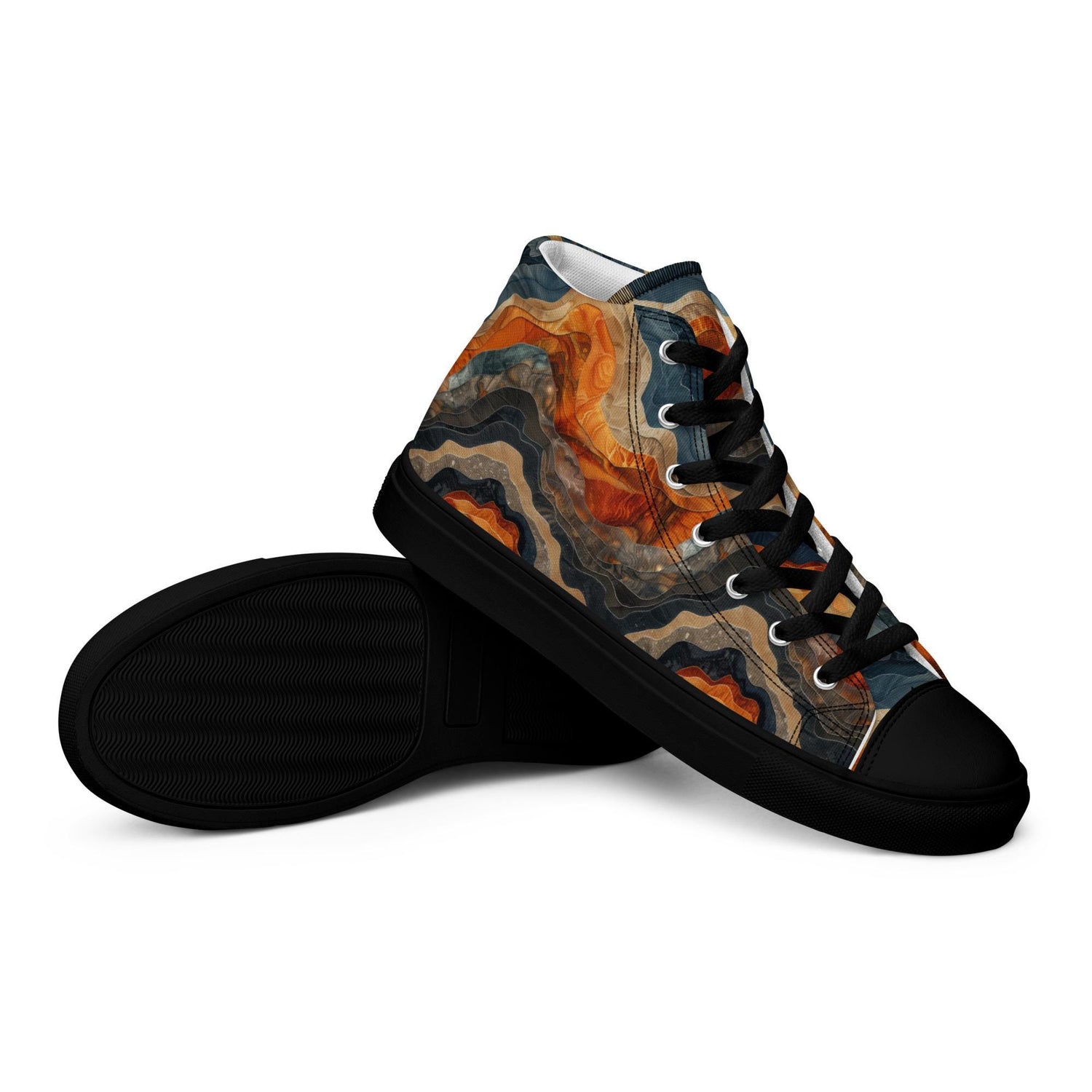 Men’s Earthtone Marble Design High Top Sneakers - Unique Marble Pattern, Trendy Casual Footwear, Stylish & Comfortable Sneakers