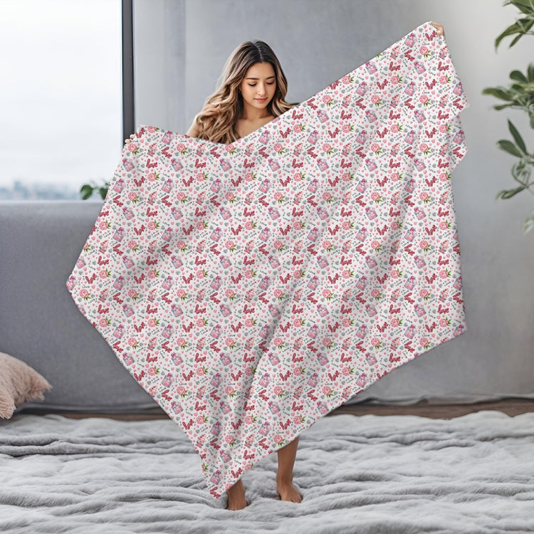 Valentines Print Velveteen Plush Blanket, Cozy Throw, Soft Bedding, Home Decor, Perfect for Picnics, Gifts for Her, Bedroom