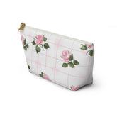 Floral Accessory Pouch - Pink Roses on Grid, Makeup Bag, Travel Organizer, Gift for Her, Floral Vanity Pouch, Cute Toiletry Bag