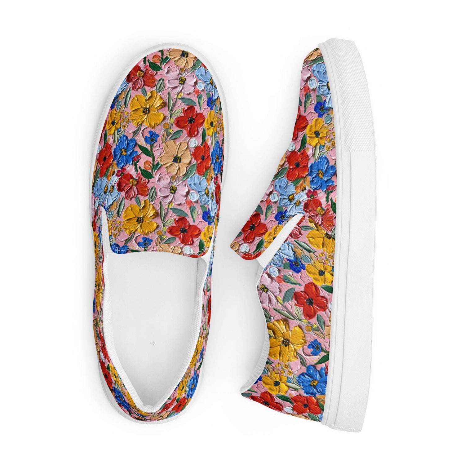 Hand-Painted Floral Print Canvas Slip-On Shoes for Women | Custom Floral Design Flats | Comfortable Everyday Slip-Ons | Unique Canvas Shoes