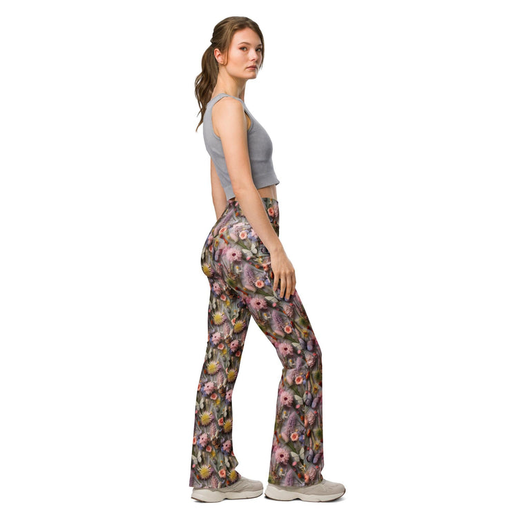 Floral Pattern Flare Leggings for Women | Boho Chic High-Waisted Pants | Comfortable Stylish Floral Print Leggings | Trendy Yoga Lounge Wear
