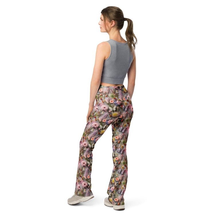 Floral Pattern Flare Leggings for Women | Boho Chic High-Waisted Pants | Comfortable Stylish Floral Print Leggings | Trendy Yoga Lounge Wear