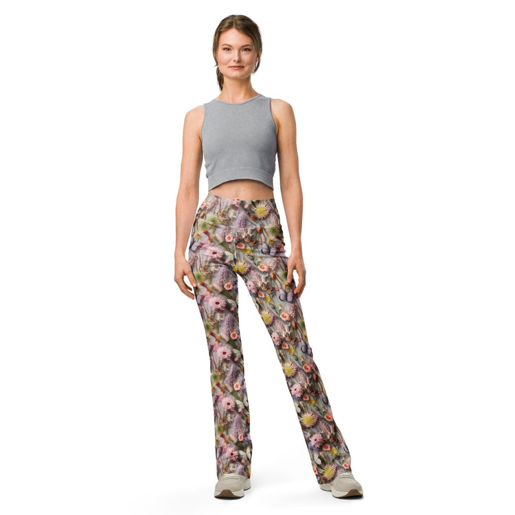 Floral Pattern Flare Leggings for Women | Boho Chic High-Waisted Pants | Comfortable Stylish Floral Print Leggings | Trendy Yoga Lounge Wear