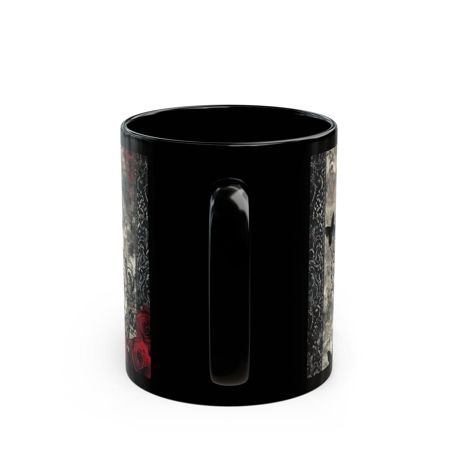 Gothic Art Black Mug | Elegant Vintage Rose Design | Perfect for Coffee Lovers, Gift for Her, Halloween, Home Decor