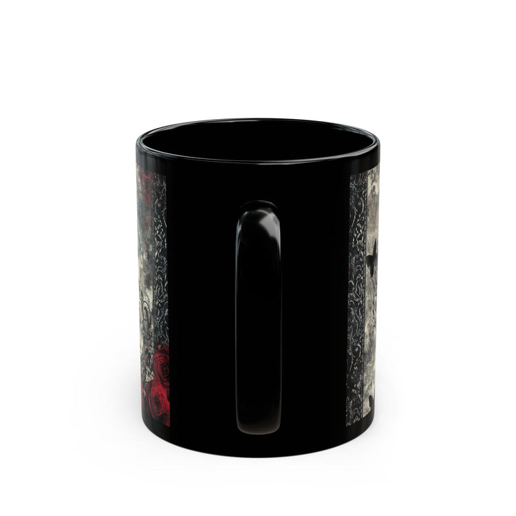Gothic Art Black Mug | Elegant Vintage Rose Design | Perfect for Coffee Lovers, Gift for Her, Halloween, Home Decor