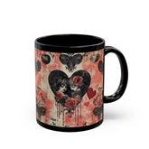 Gothic Love Black Mug | Artistic Coffee Cup with Hearts and Roses | Perfect for Gothic Home Decor, Valentine&