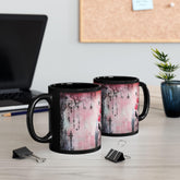 Gothic Love Scene Mug, Romantic Gift, Black Ceramic Coffee Cup, Halloween Decor, Unique Art Mug, Bird & Heart Design