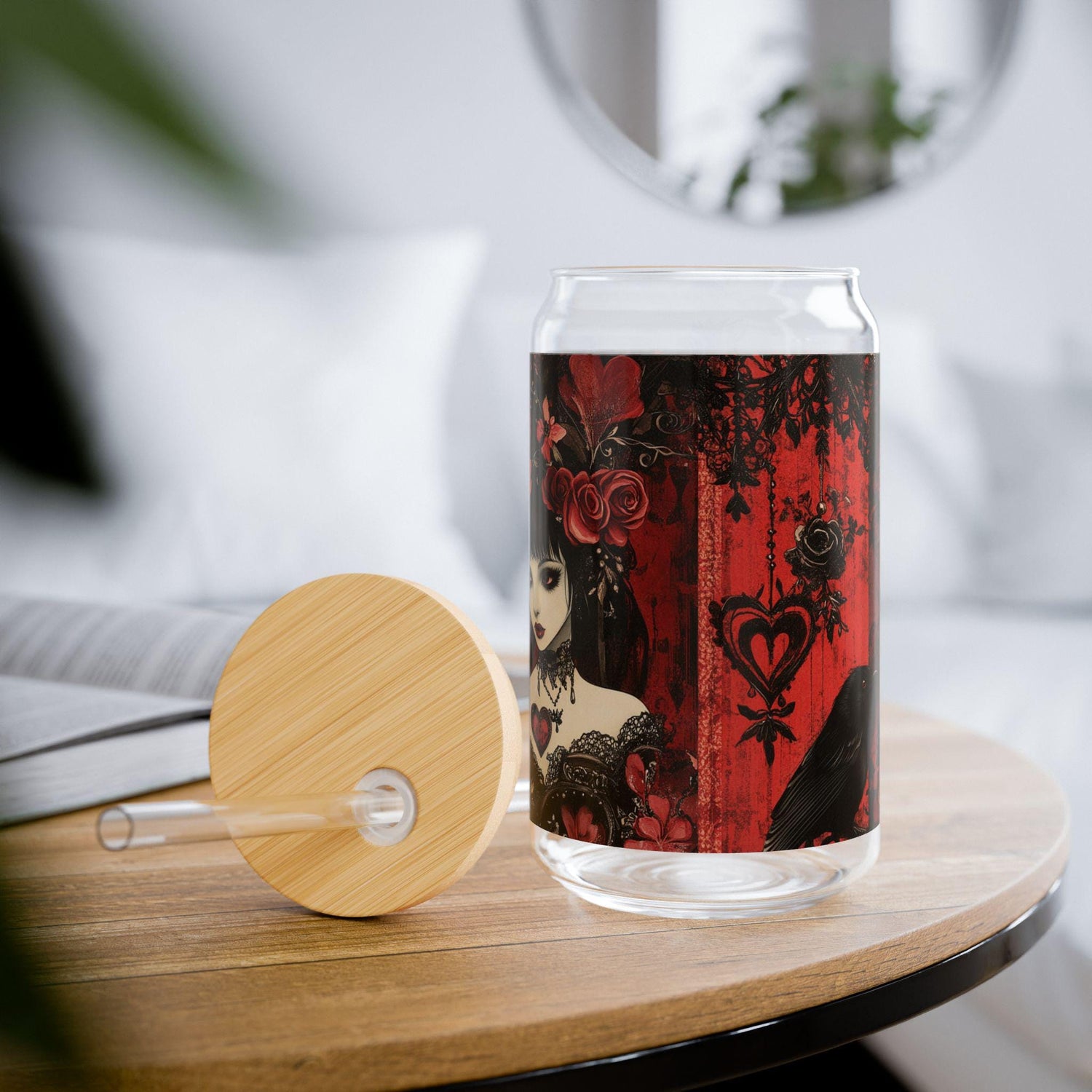 Gothic Art Sipper Glass, 16oz - Perfect for Halloween, Unique Gift for Goth Lovers, Eco-Friendly, Stylish Drinkware