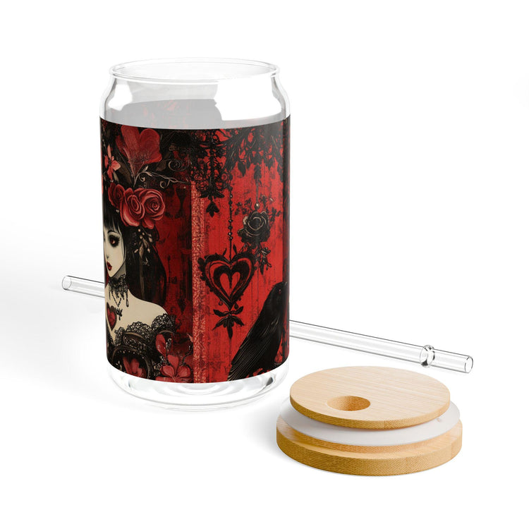 Gothic Art Sipper Glass, 16oz - Perfect for Halloween, Unique Gift for Goth Lovers, Eco-Friendly, Stylish Drinkware