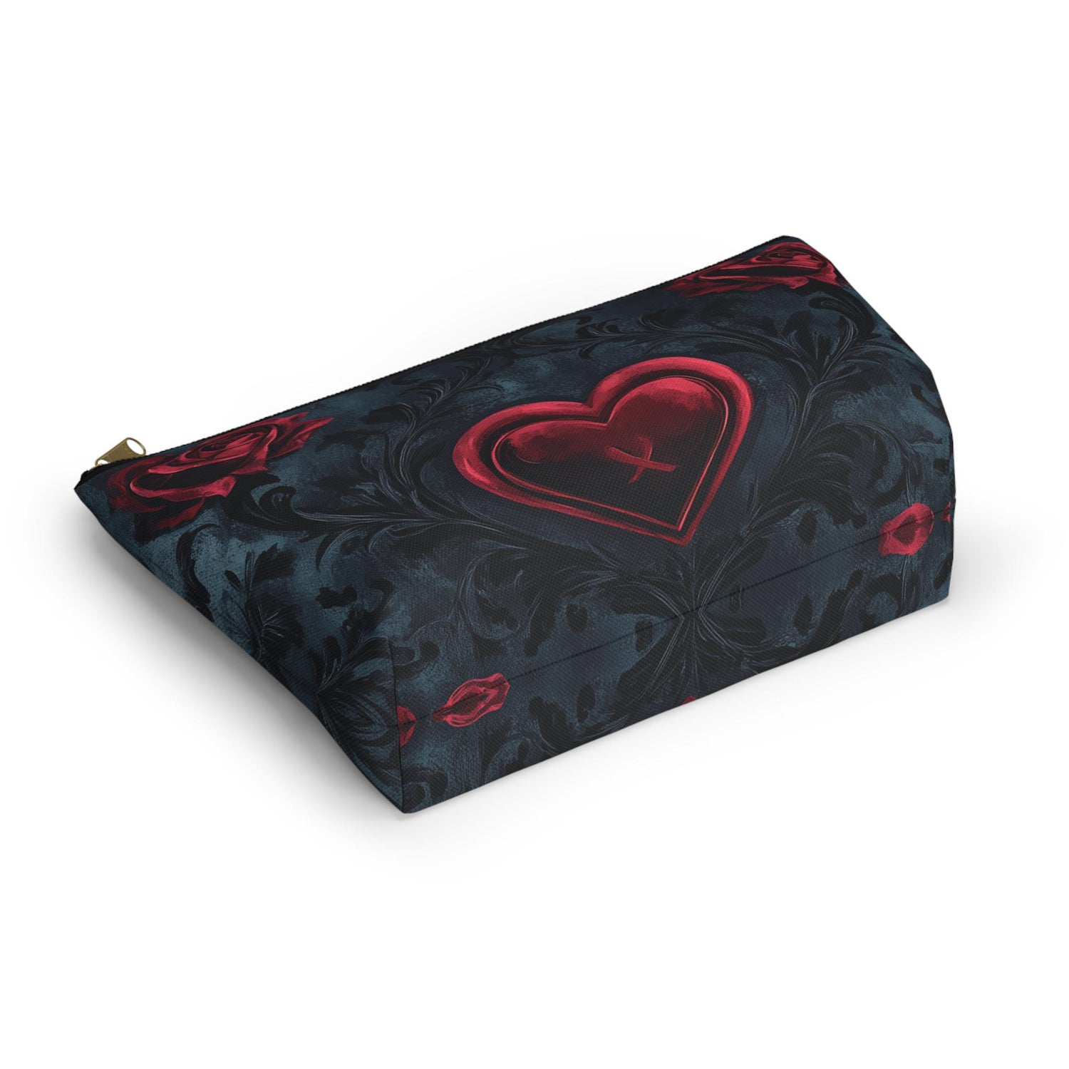 Romantic Floral Accessory Pouch, Heart Design Makeup Bag, Perfect for Gifts, Travel Organizer, Evening Out, Valentine&