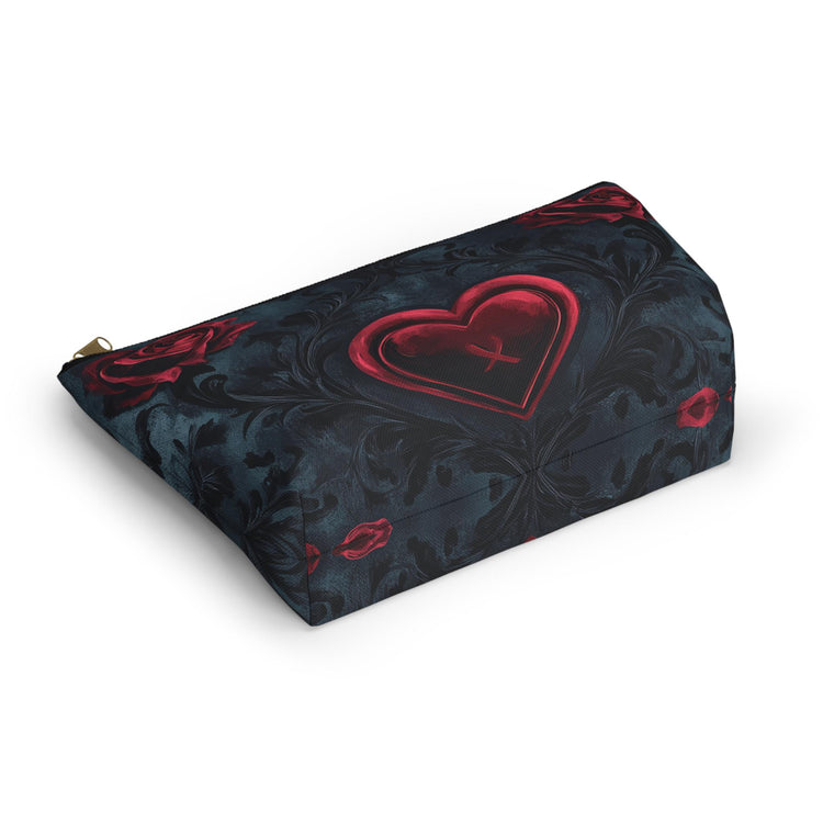 Romantic Floral Accessory Pouch, Heart Design Makeup Bag, Perfect for Gifts, Travel Organizer, Evening Out, Valentine&