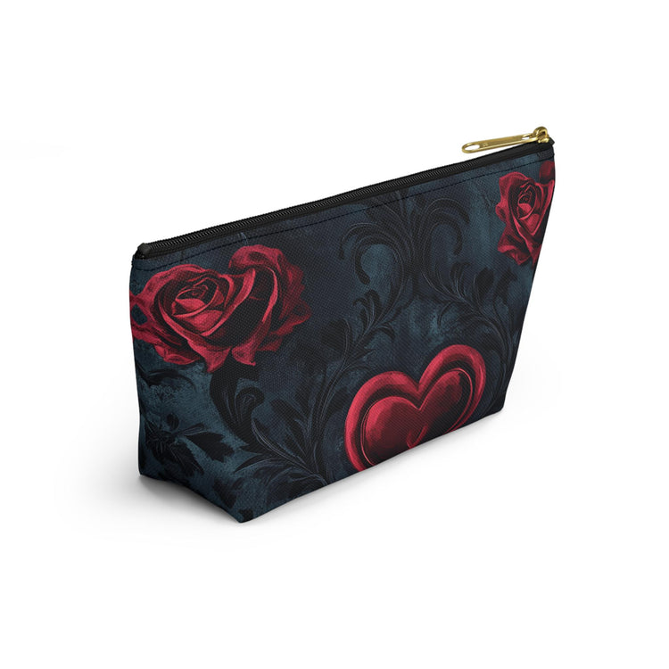 Romantic Floral Accessory Pouch, Heart Design Makeup Bag, Perfect for Gifts, Travel Organizer, Evening Out, Valentine&