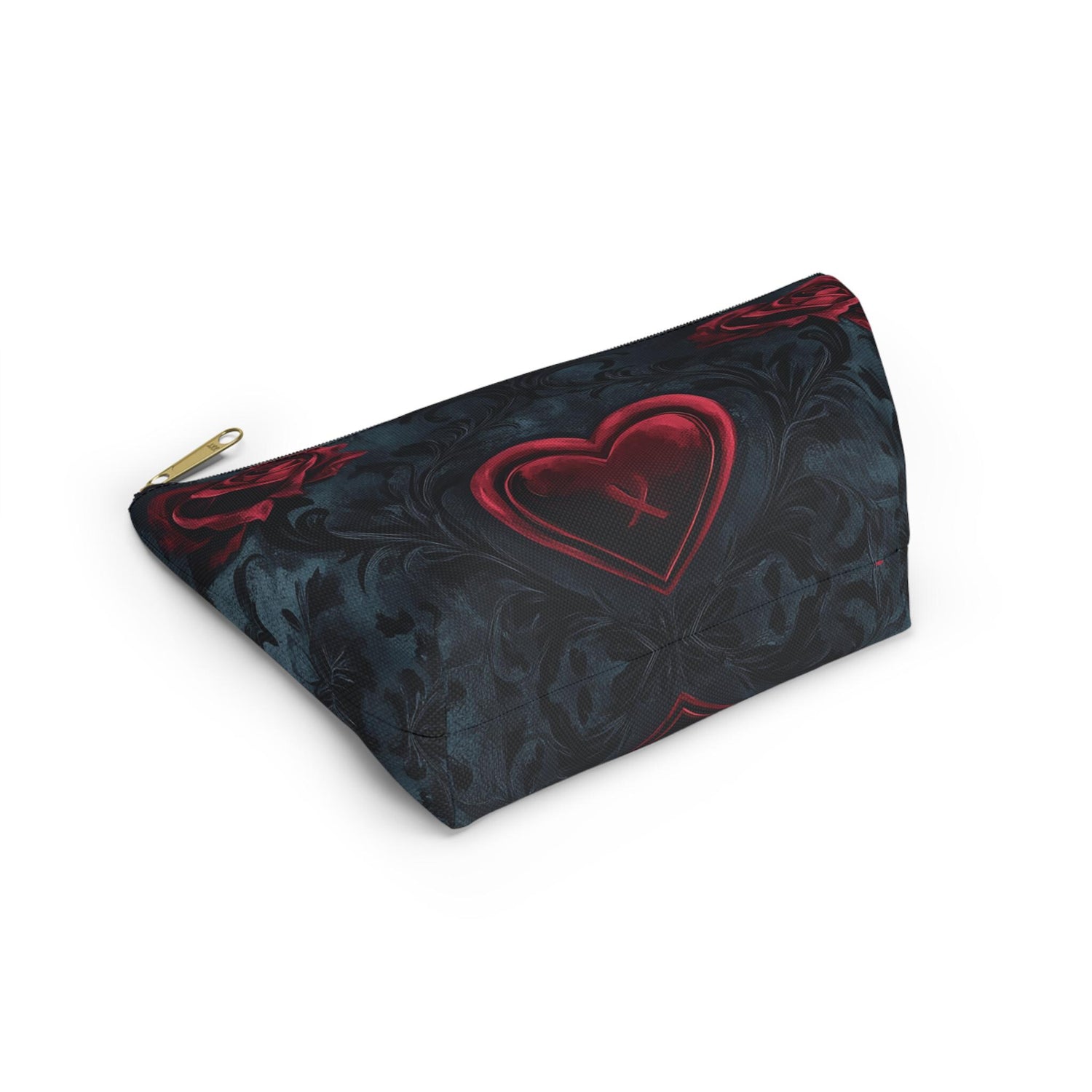 Romantic Floral Accessory Pouch, Heart Design Makeup Bag, Perfect for Gifts, Travel Organizer, Evening Out, Valentine&