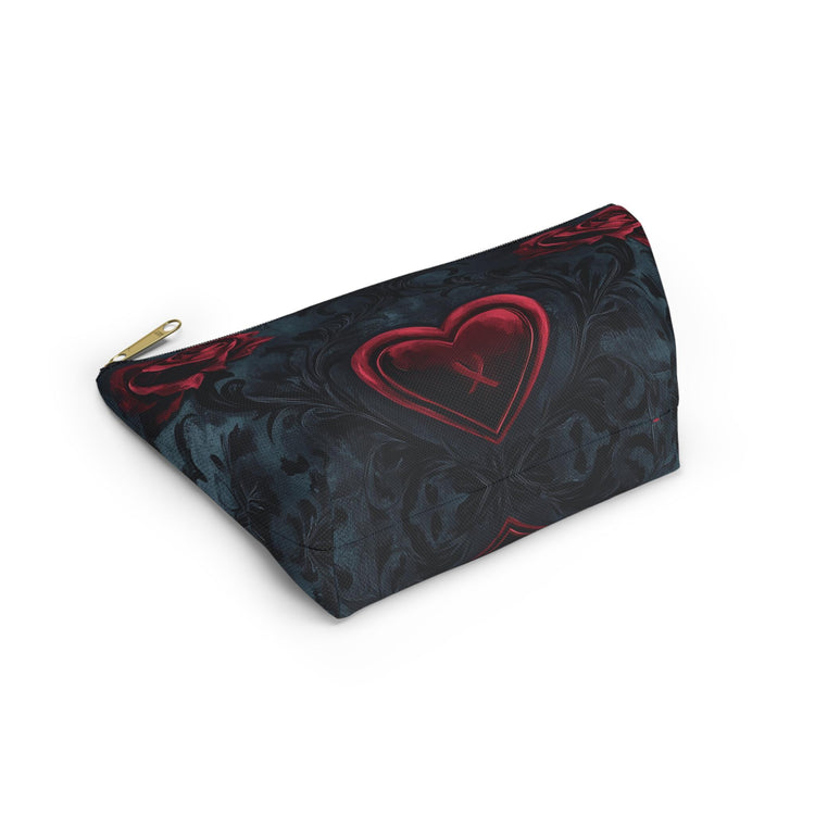 Romantic Floral Accessory Pouch, Heart Design Makeup Bag, Perfect for Gifts, Travel Organizer, Evening Out, Valentine&
