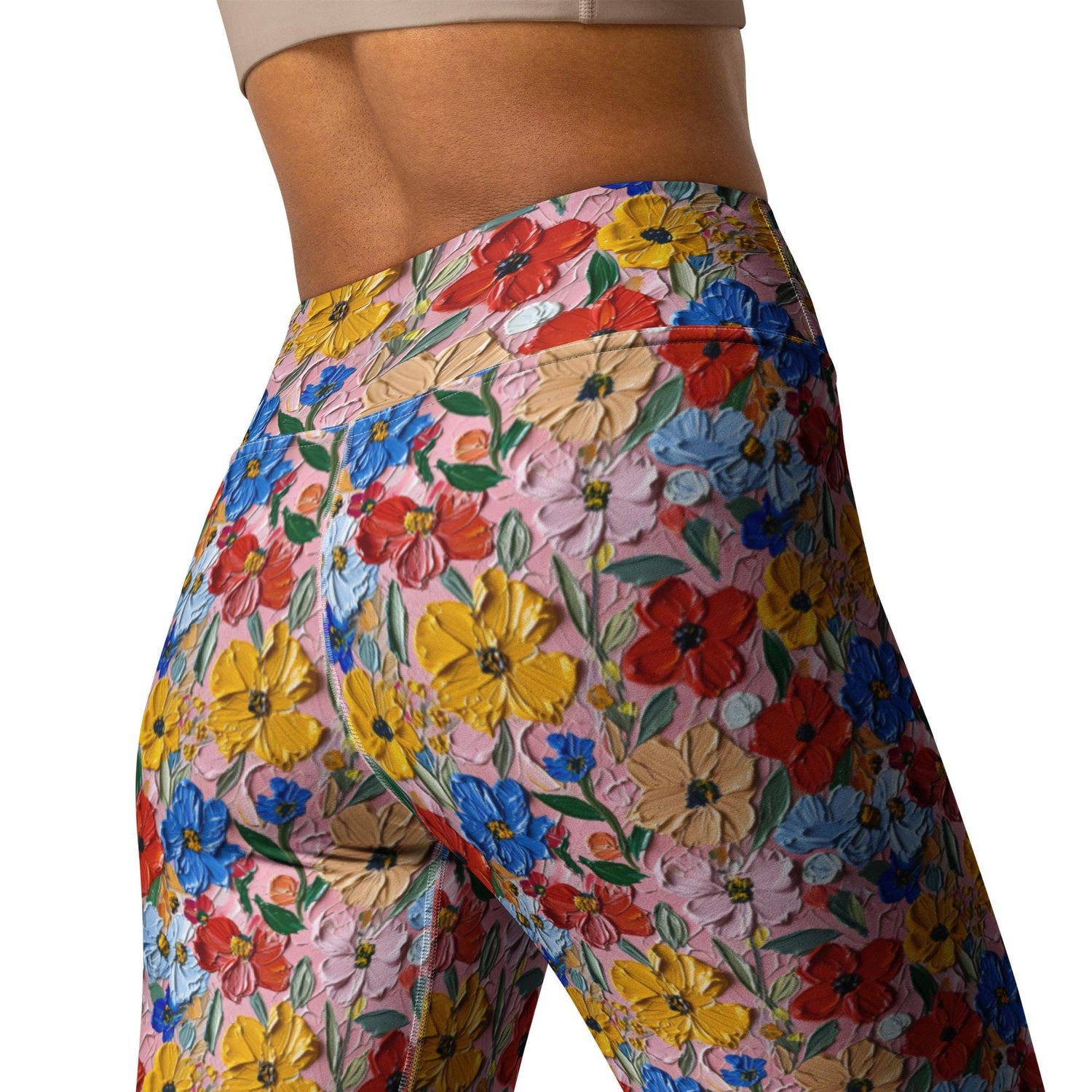Simulated Painted Floral Print Leggings | Unique All-Over Pattern | Stretchy, Comfortable & Stylish | Perfect for Yoga, Casual, or Workout