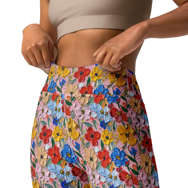 Simulated Painted Floral Print Leggings | Unique All-Over Pattern | Stretchy, Comfortable & Stylish | Perfect for Yoga, Casual, or Workout