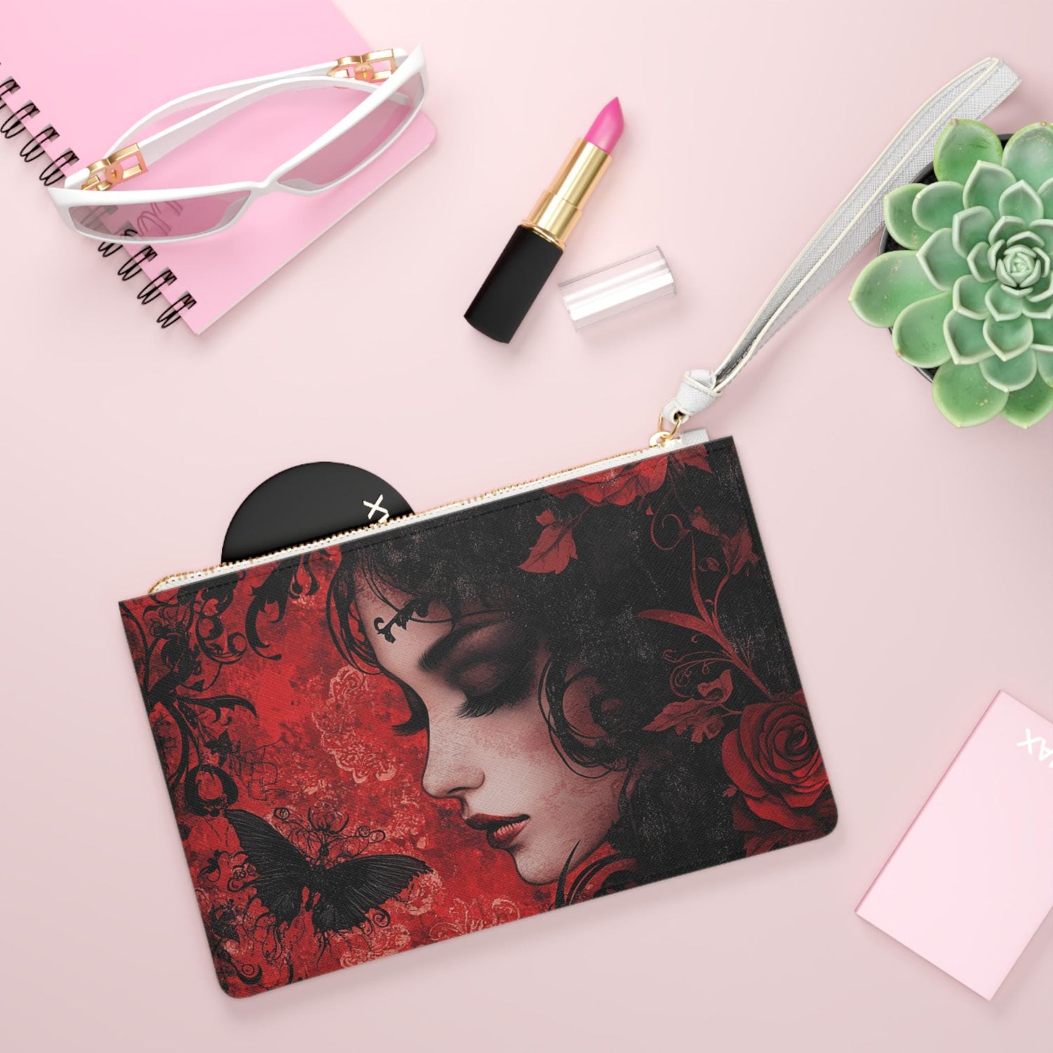 Gothic Floral Clutch Bag: Stylish Evening Purse for Special Occasions, Festival Accessory, Gift Idea for Her, Elegant Makeup Pouch