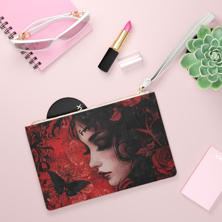 Gothic Floral Clutch Bag: Stylish Evening Purse for Special Occasions, Festival Accessory, Gift Idea for Her, Elegant Makeup Pouch