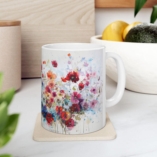 Floral Coffee Mug, Tea Cup, Pretty Ceramic Mug, 11oz 15oz Mug, All Over Print Pattern Mug, Gifts for Mom, Mother&