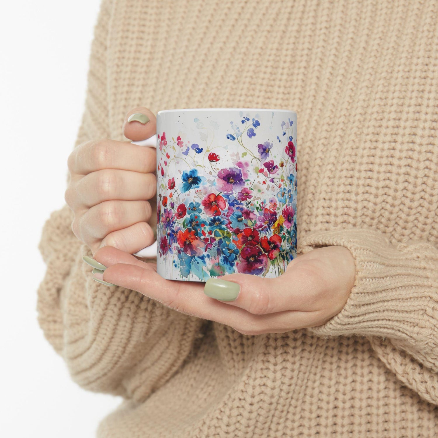 Floral Coffee Mug, Tea Cup, Pretty Ceramic Mug, 11oz 15oz Mug, All Over Print Pattern Mug, Gifts for Mom, Mother&