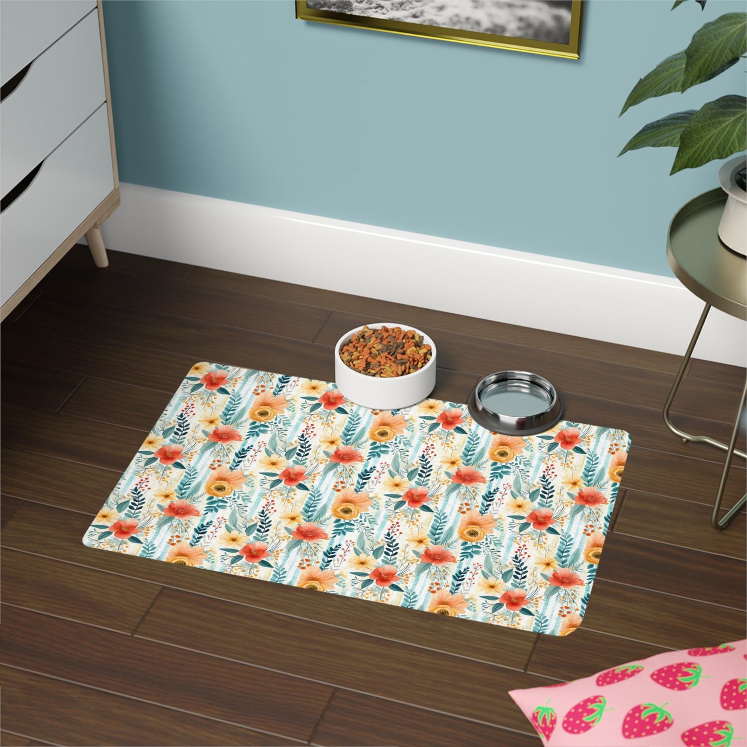 Floral Pet Food Mat - Vibrant Dog Bowl Mat, Cat Feeding Station, Decor for Pet Lovers, Kitchen Accessories, Gift for Pet Parents
