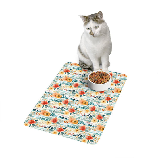 Floral Pet Food Mat - Vibrant Dog Bowl Mat, Cat Feeding Station, Decor for Pet Lovers, Kitchen Accessories, Gift for Pet Parents