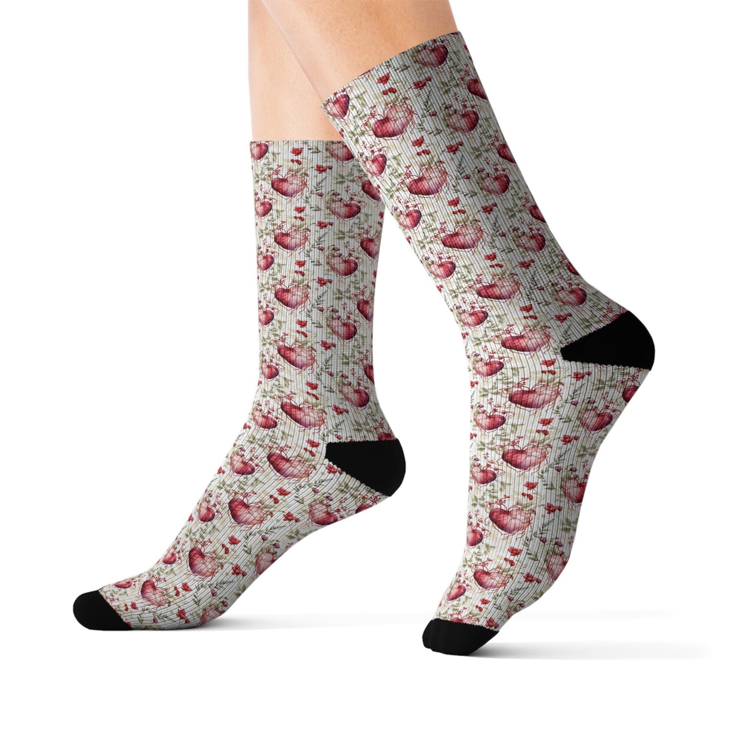 Romantic Hearts Sublimation Socks, Cute Gift for Her, Valentines Gift, Cozy Pair, Everyday Fashion Accessories