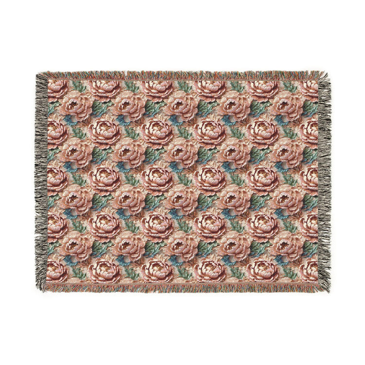 Floral Woven Blanket - Cozy Throw, Home Decor, Gift for Her, Wedding Present, Bohemian Style